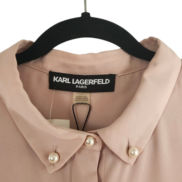 BNWT Karl LAGERFELD  Pink Sleeveless Blouse Top Faux Pearl Embellished Size M - Picture 13 of 13